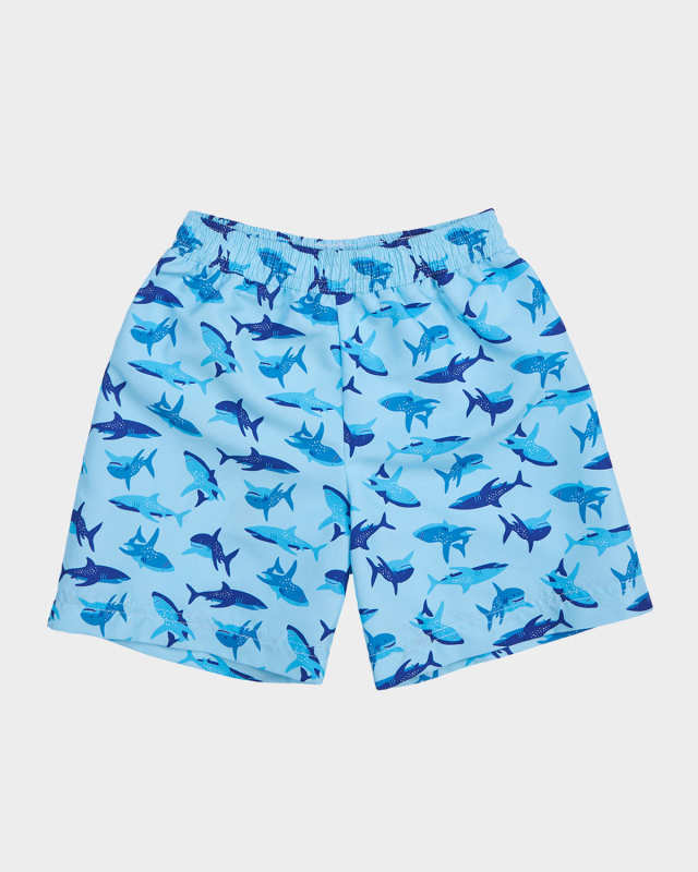 Boy's Shark-Print Swim Shorts, Size 2-